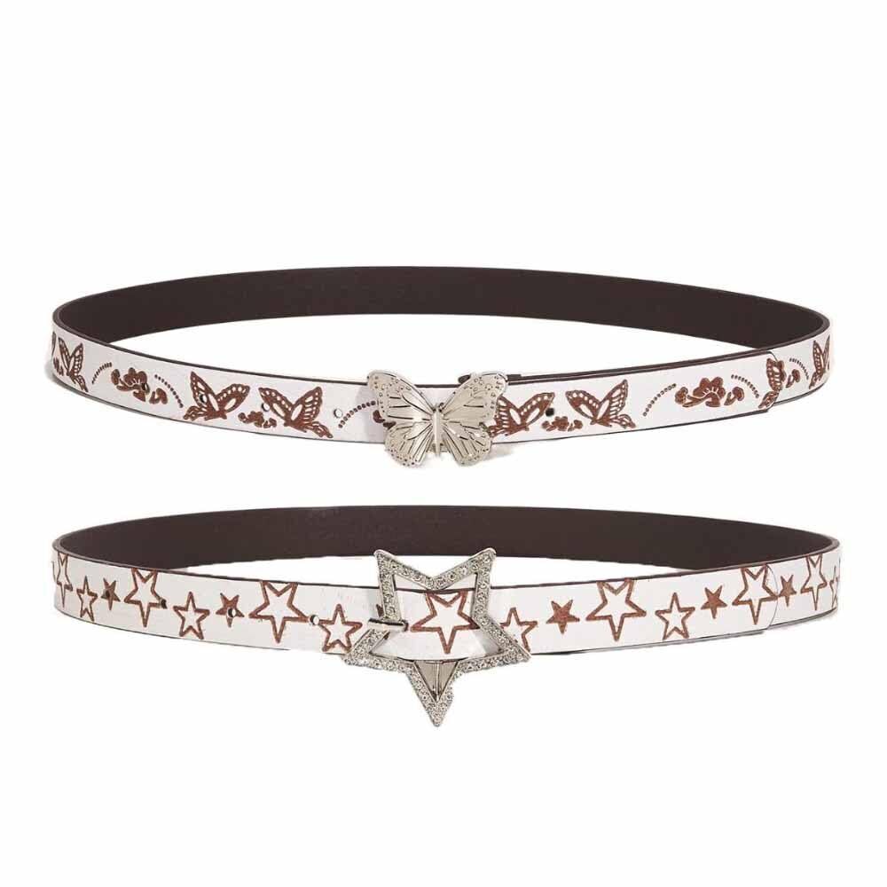 9768 2pcs Glitter Rhinestone Star Buckle Belt,Punk Leather Waist